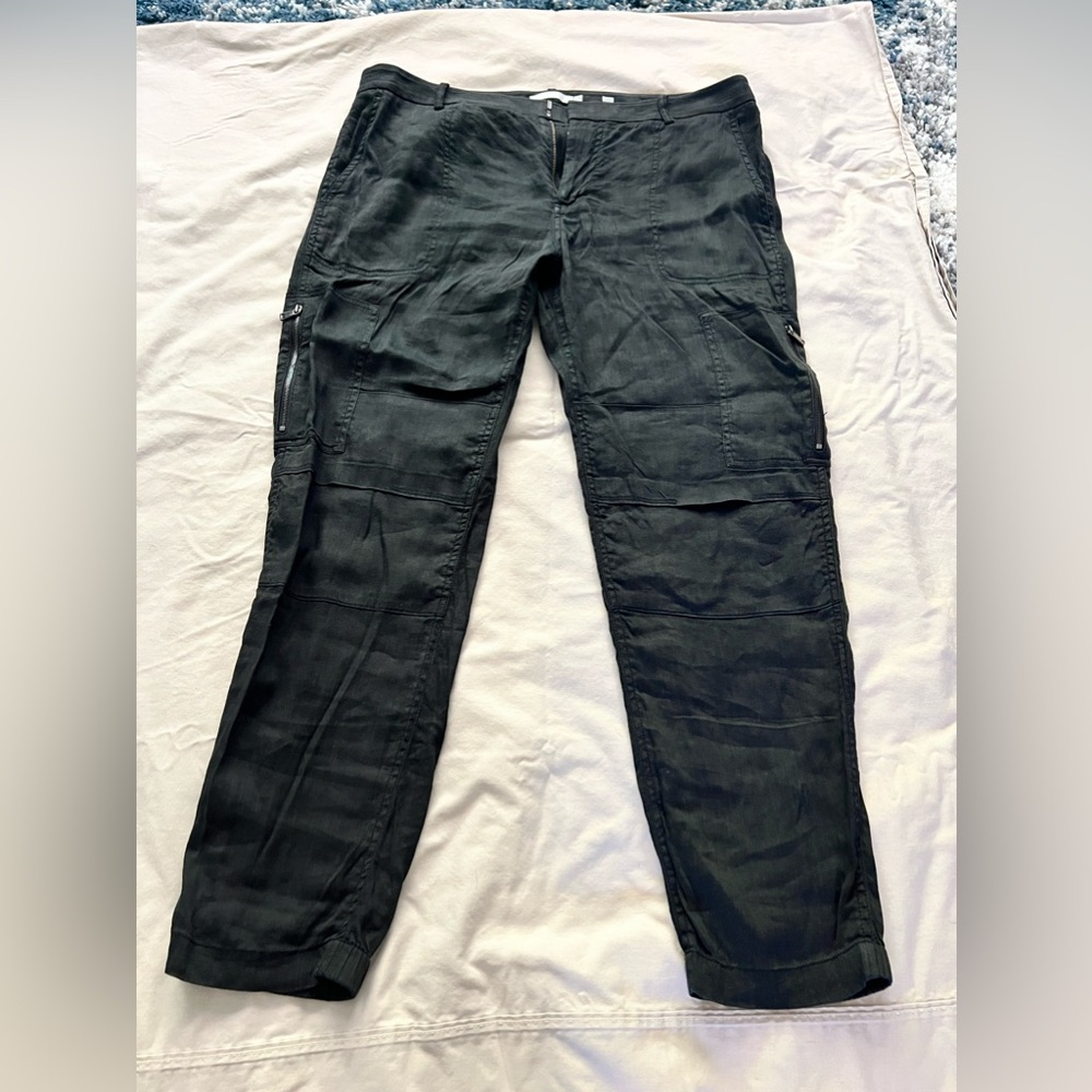 Vince Pants Womens 12 Black Cargo Linen Blend Straight Mid Rise Casual Stretch